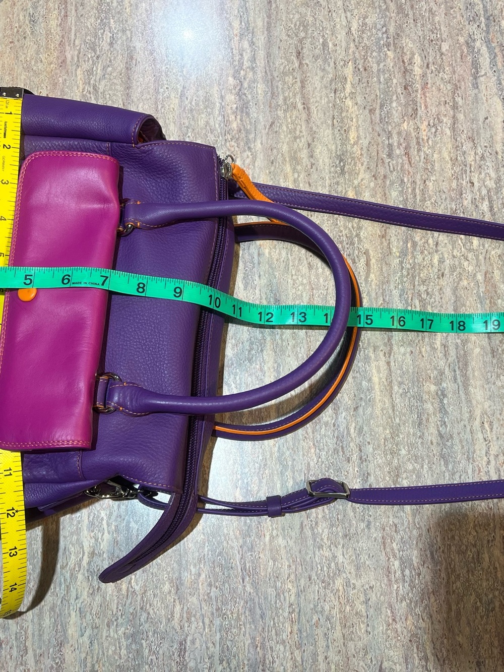 Mywalit Leather Satchel Crossbody NEW Purple w/pink & orange MINT - Picture 12 of 14